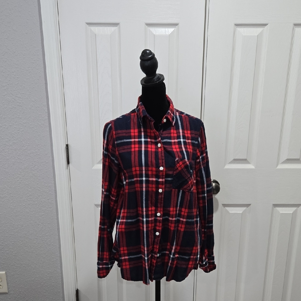 Red and Blue Plaid Button-Up Shirt